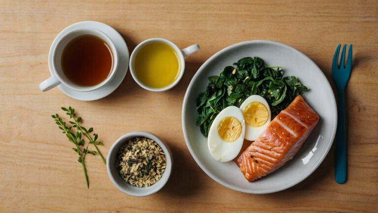 Titelbild, Gesundes Essen gesunde ernährung mit Ei, Avocado, lachs, und tee, Gesunde fette, gesunde Lebensmittel